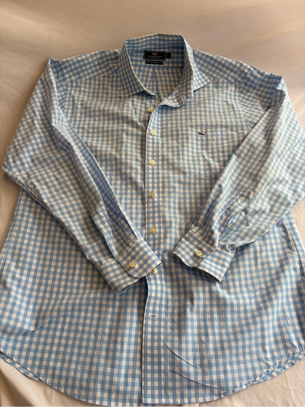 Vineyard Vines Men’s Slim Fit Tucker Shirt Blue White Gingham Size Large